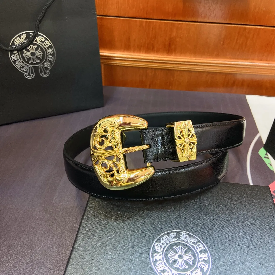 𝐂𝐡𝐫𝐨𝐦𝐞𝐇𝐞𝐚𝐫𝐭𝐬 Crow Heart Cat Claw pin buckle belt [fixed style], brass-plated real gold buckle and imported wax leather belt, very cool. Width 3.0cmp520
